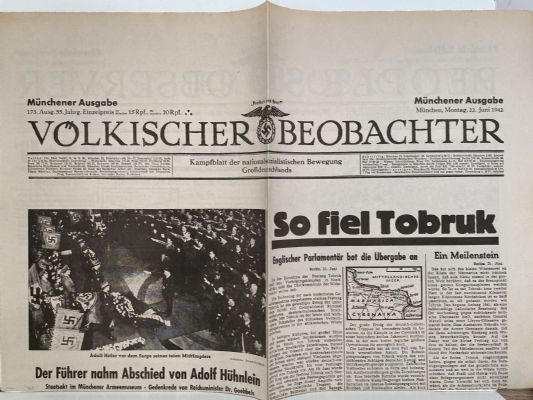 OLD WARTIME NEWSPAPER: Volkischer Beobachter, Monday 22nd June 1942