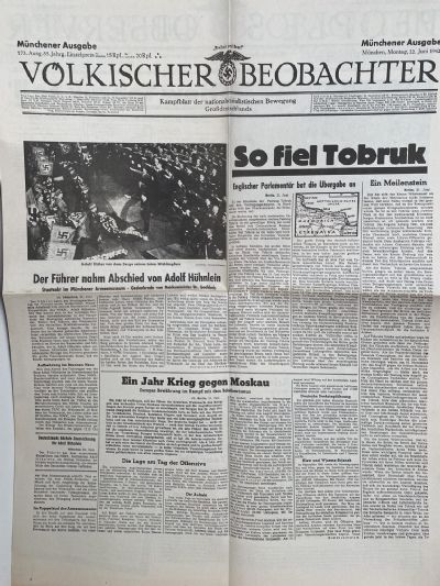 OLD WARTIME NEWSPAPER: Volkischer Beobachter, Monday 22nd June 1942