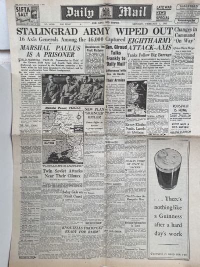 OLD WARTIME NEWSPAPER: Daily Mail, Monday 1st February 1943