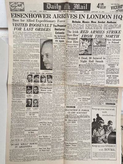 OLD WARTIME NEWSPAPER: Daily Mail, Monday 17th January 1944