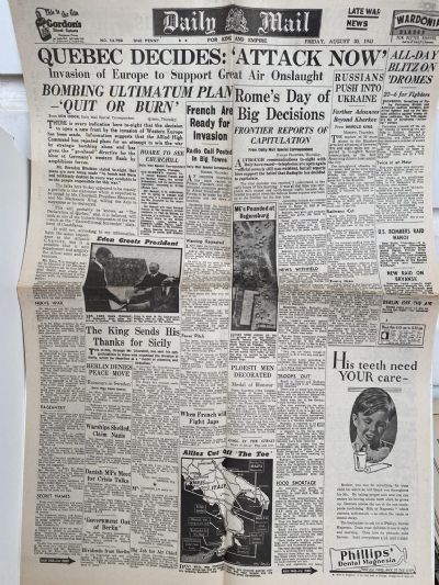 OLD WARTIME NEWSPAPER: Daily Mail, Friday 20th August 1943