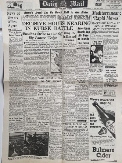 OLD WARTIME NEWSPAPER: Daily Mail, Saturday 10th July 1943