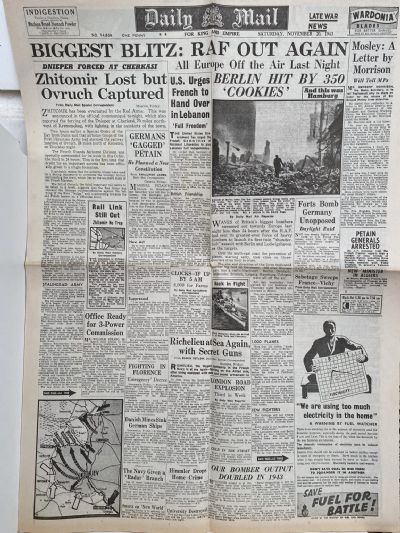 OLD WARTIME NEWSPAPER: Daily Mail, Saturday 20th November 1943