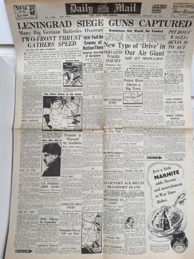 OLD WARTIME NEWSPAPER: Daily Mail, Thursday 20th January 1944