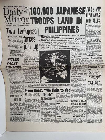OLD WARTIME NEWSPAPER: Daily Mirror, Tuesday 23rd December 1941