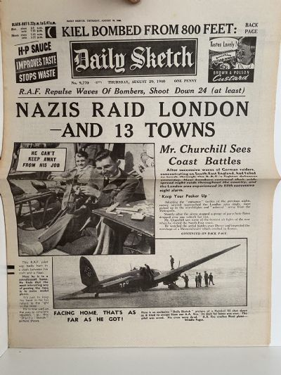 OLD WARTIME NEWSPAPER: Daily Sketch, Thursday 29 August 1940