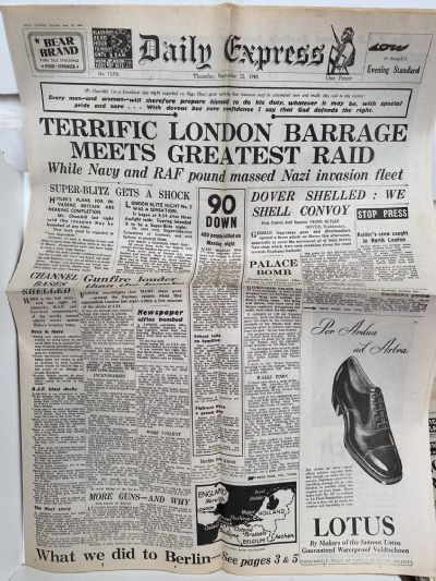 OLD WARTIME NEWSPAPER: Daily Express, Thursday 12th September 1940