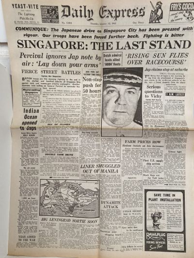 OLD WARTIME NEWSPAPER: Daily Express, Thursday 12th February 1942