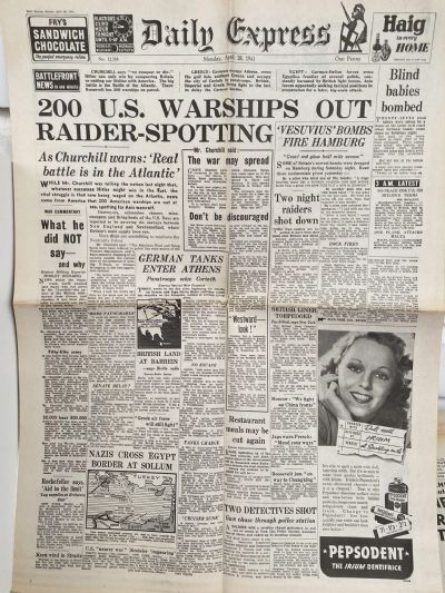 OLD WARTIME NEWSPAPER: Daily Express, Monday 28th April 1941