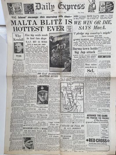 OLD WARTIME NEWSPAPER: Daily Express, Friday 27th March 1942