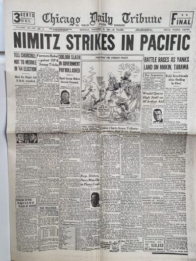 OLD WARTIME NEWSPAPER: Chicago Daily Tribune, Monday 22nd November 1943