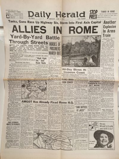 OLD WARTIME NEWSPAPER: Daily Herald, Monday 5th June 1944