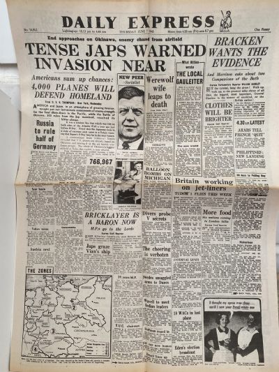 OLD WARTIME NEWSPAPER: Daily Express, Thursday 7th June 1945