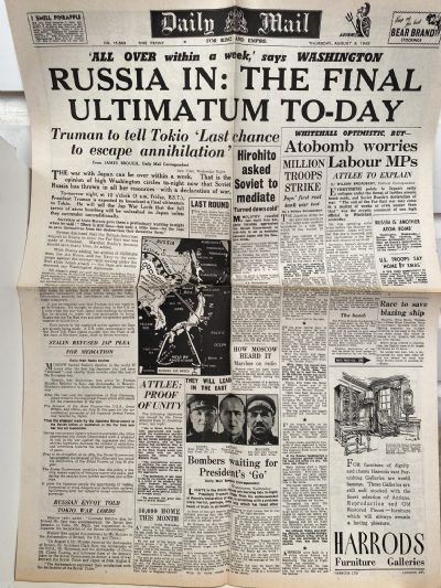 OLD WARTIME NEWSPAPER: Daily Mail, Thursday 9th August 1945