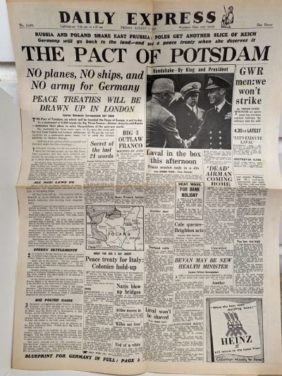 OLD WARTIME NEWSPAPER: Daily Express, Friday 3rd August 1945