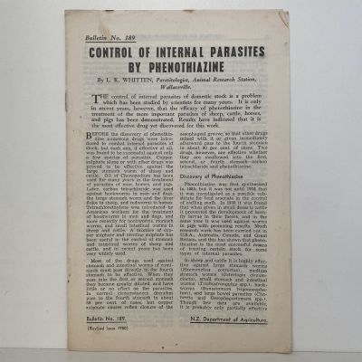 CONTROL of INTERNAL PARASITES by PHENOTHIAZINE: Bulletin No. 189