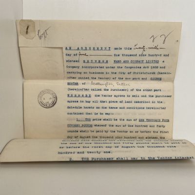PROPERTY SALE AGREEMENT: Harbour District, Wellington 1916