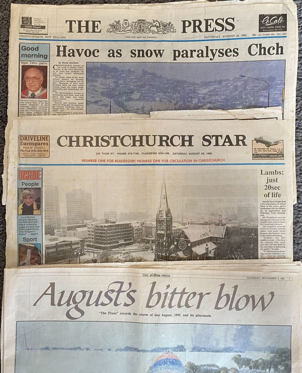 OLD NEWSPAPERS: from Christchurch - The Big Snow, August 1992