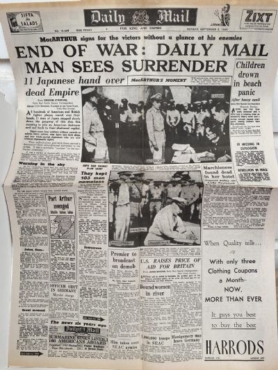 OLD WARTIME NEWSPAPER: Daily Mail, Monday 3rd September 1945
