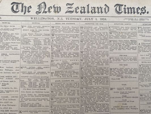 OLD NEWSPAPER: The New Zealand Times, Tuesday 1st July 1924