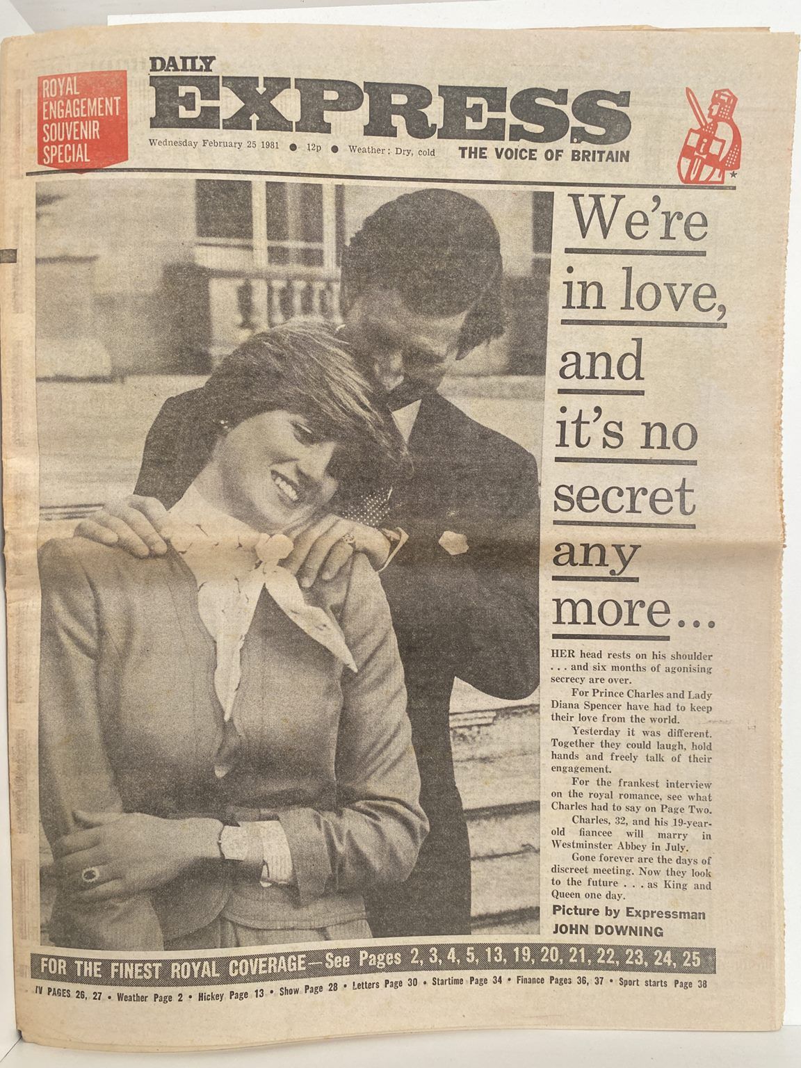 OLD NEWSPAPER: Daily Express, 25 February 1981 - Charles and Diana engaged