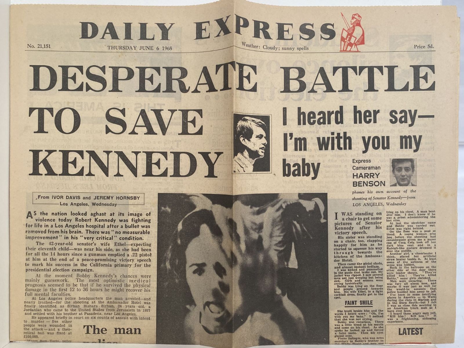 OLD NEWSPAPER: Daily Express, 6 June 1968 - Robert Kennedy Assassinated