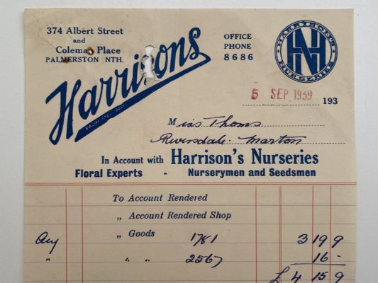 OLD INVOICE: Harrison's Nurseries, P Nth - Nurserymen & Seedsmen 1939 
