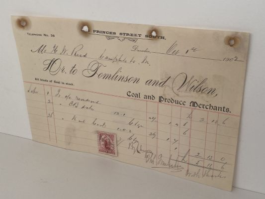 OLD INVOICE: Tomlinson & Wilson, Dunedin - Coal & Produce Merchants 1902 (120yo)