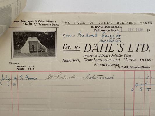 OLD INVOICE: Dahl's Ltd, P North - Importers, Tents, Canvas Goods 1930 