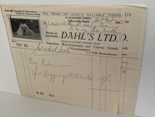 OLD INVOICE: Dahl's Ltd, P North - Importers, Tents, Canvas Goods 1930