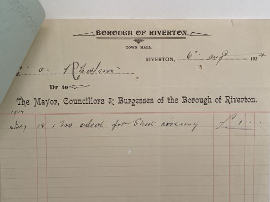OLD INVOICE: Borough of Riverton, Town Hall 1934 