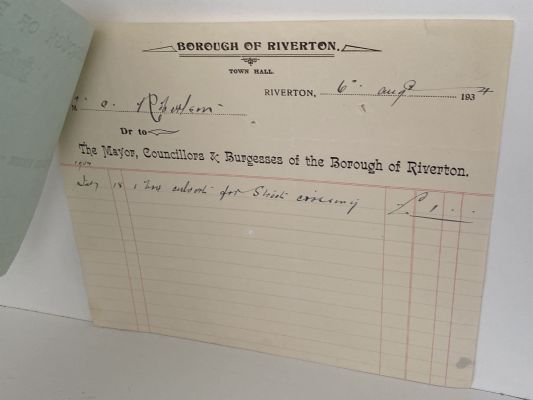 OLD INVOICE: Borough of Riverton, Town Hall 1934