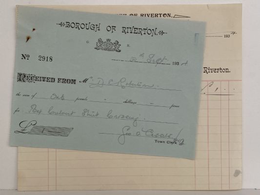 OLD INVOICE: Borough of Riverton, Town Hall 1934