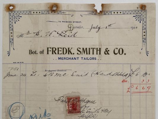 OLD INVOICE: Fredk. Smith & Co. Dunedin - Merchant Tailors 1901 (121 yo) 