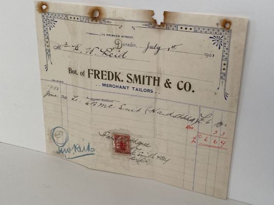 OLD INVOICE: Fredk. Smith & Co. Dunedin - Merchant Tailors 1901 (121 yo)
