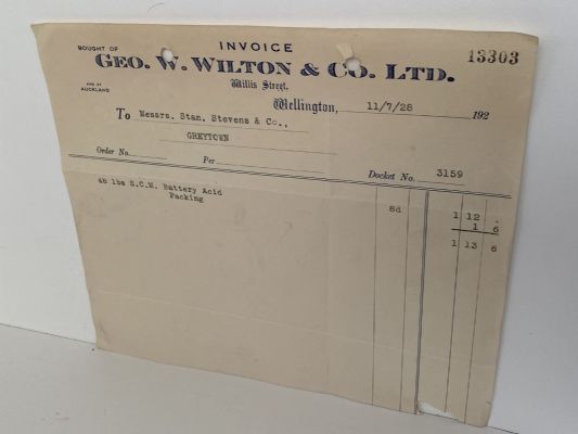 OLD INVOICE: Geo. W. Wilton & Co. Ltd, Auckland 1928