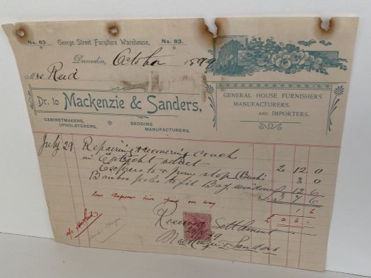 OLD INVOICE: Mackenzie & Sanders - General House Furnishers, Dunedin 1899 /123yo