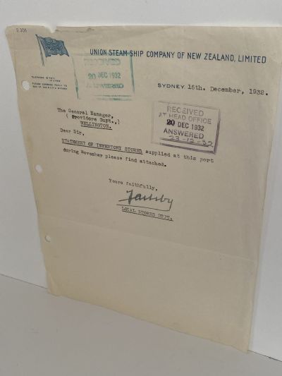 OLD LETTERHEAD: Union Steamship Company of New Zealand, Sydney 1932
