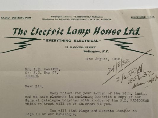 OLD LETTERHEAD: The Electric Lamp House Ltd, Wellington 1932 