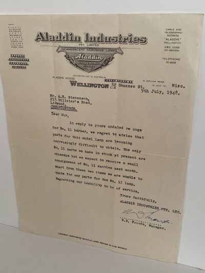 OLD LETTERHEAD: Aladdin Industries Pty Ltd, Wellington 1948