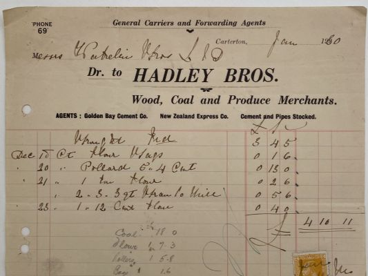 OLD INVOICE / RECEIPT: from Hadley Bros - Wood, Coal Merchants. Carterton 1930 