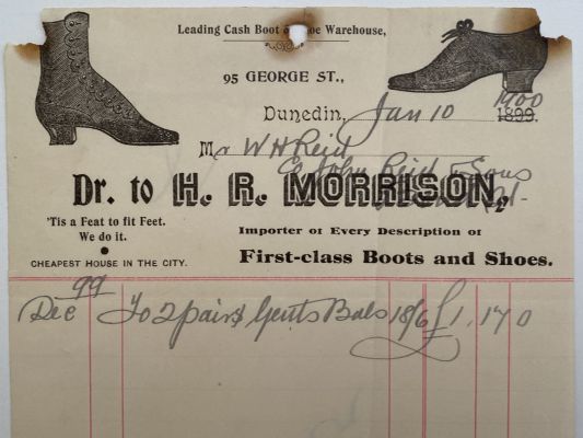 OLD INVOICE / RECEIPT: from H. Morrison - Shoemaker, Dunedin 1900 (122yo) 