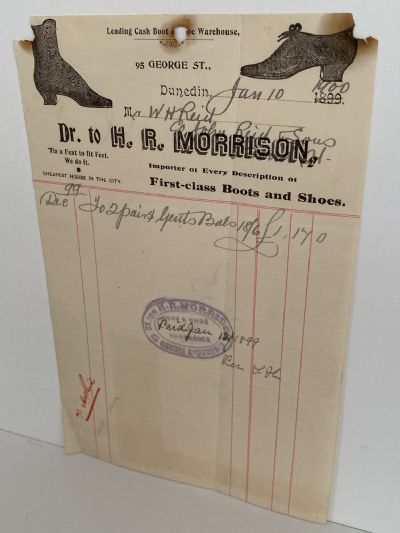OLD INVOICE / RECEIPT: from H. Morrison - Shoemaker, Dunedin 1900 (122yo)