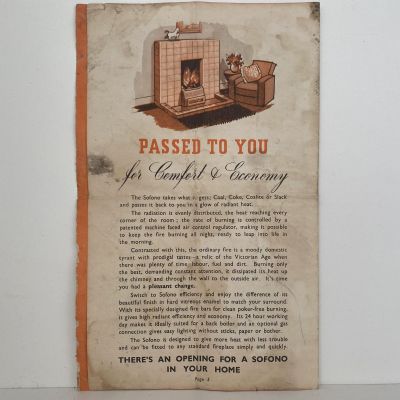 OLD INSTRUCTION MANUAL: for Sofono Fire / Grangemouth Iron Co circa 1950s