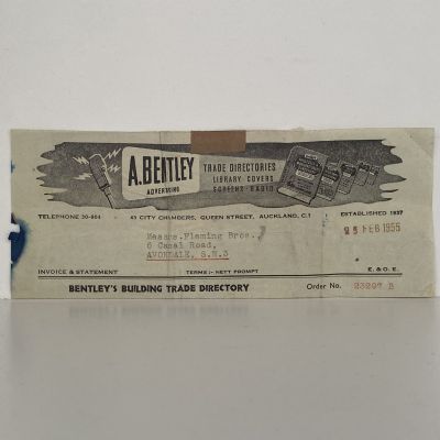 OLD INVOICE / RECEIPT: from A. Bentley Trade Directories 1955