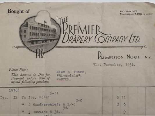 OLD INVOICE: The Premier Drapery Company Ltd. P North 1936 