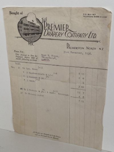 OLD INVOICE: The Premier Drapery Company Ltd. P North 1936