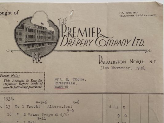 OLD INVOICE: The Premier Drapery Company Ltd. P North 1936 