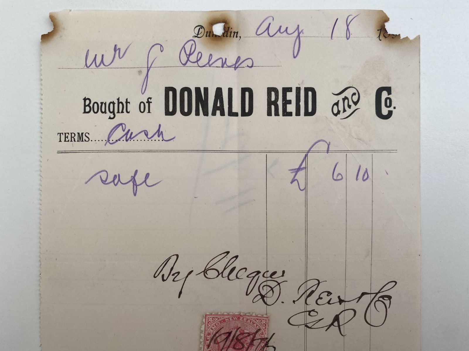 OLD INVOICE: Donald Reid & Co 1896 (126 yo)