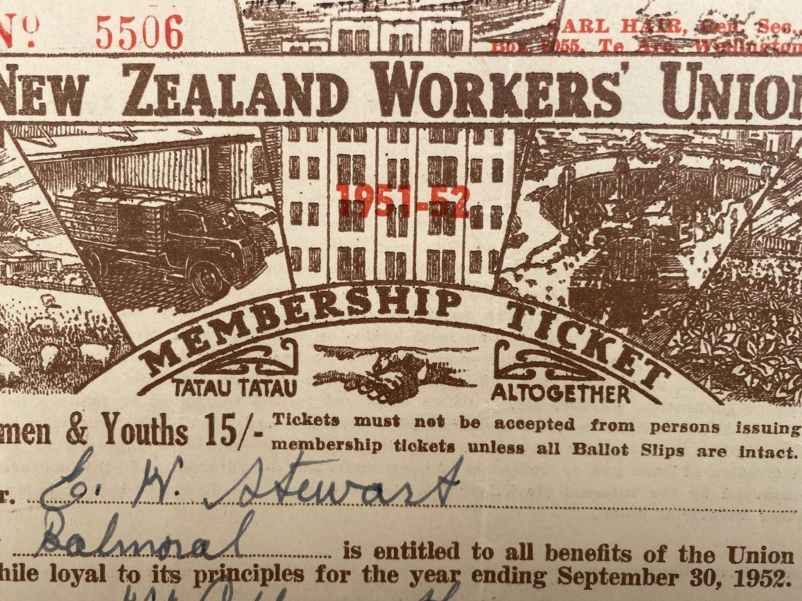 OLD MEMBERSHIP: New Zealand Workers Union - Women & Youths 1951-1952